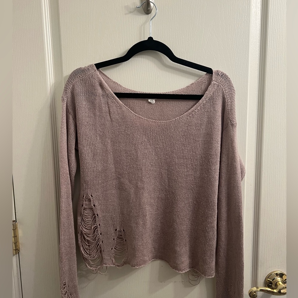 Dusty Purple Distressed Sweater